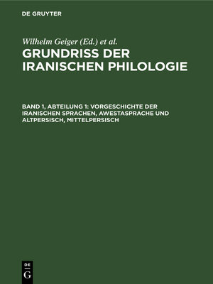 cover image of Vorgeschichte der iranischen Sprachen, Awestasprache und Altpersisch, Mittelpersisch